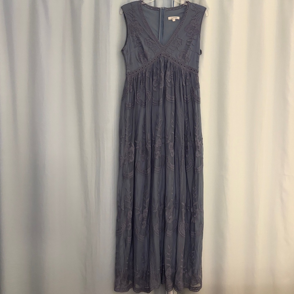 3 for $25! Rhea & Thea Floral Embroidered‎ Blue Maxi Bohemian Dress, size M